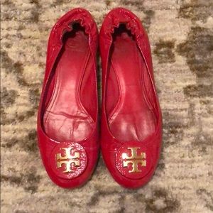Red Tory Burch Paten leather flats